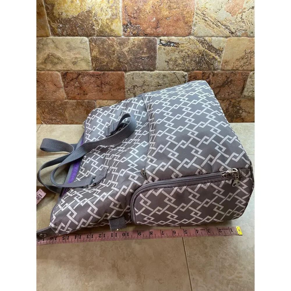Sarah Wells Pump Bag Gray Geometric Diaper Tote Multi Pocket Nylon Laptop Baby